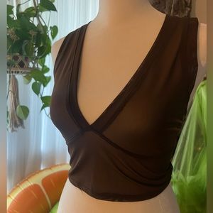 Sheer brown crop top- V-neck- Like new! Med/Large